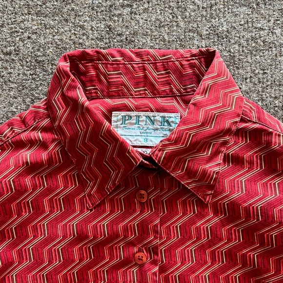 Vintage Thomas Pink Retro Geometric Zig Zag Button Up Shirt 3/4 Sleeves Womens 6 - Picture 3 of 12